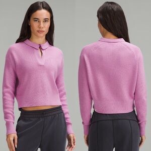 Lululemon Collared Merino Wool-Blend Sweater Dahlia Mauve SZ M